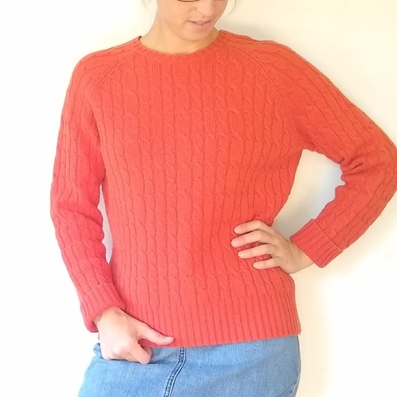 GAP super soft lambswool pumpkin orange cable knit sweater size large - Picture 2 of 7